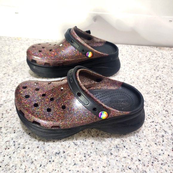 CROCS Classic Bae Pride Translucent Glitter/Rainbow Platform Clogs  Size 9 - Picture 3 of 9